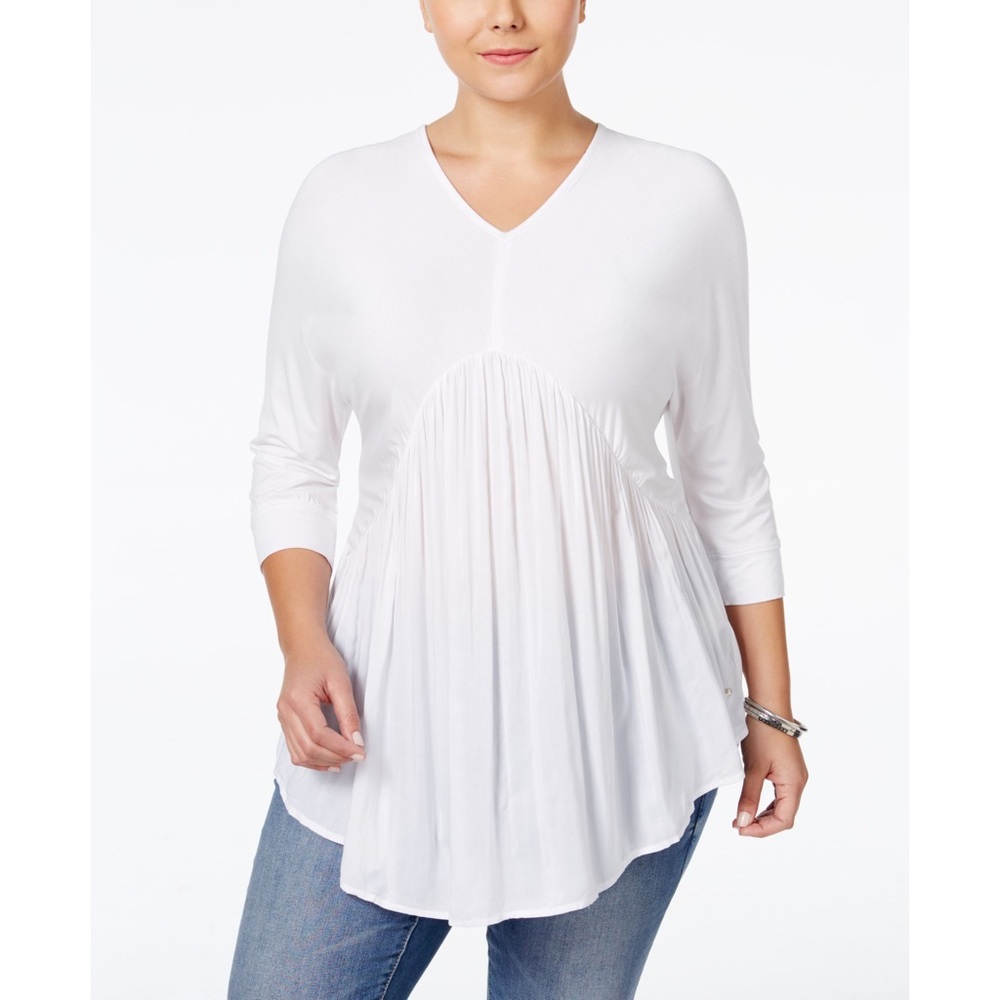 Melissa McCarthy White Dolman-Sleeve Peplum Top.